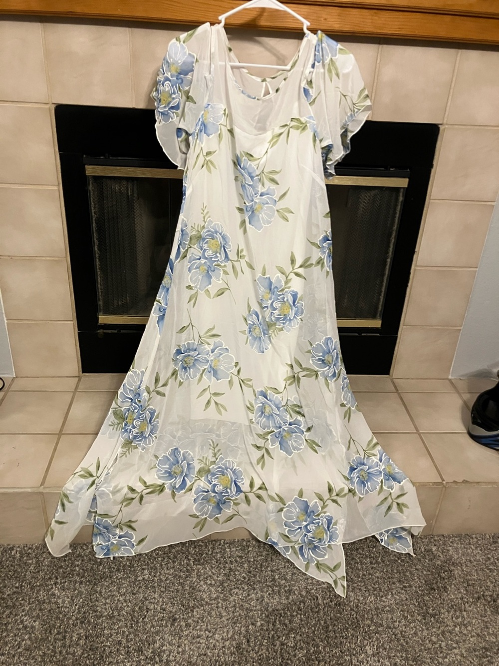 Signature by Robbie Bee White Maxi Dress with Blue Floral Print